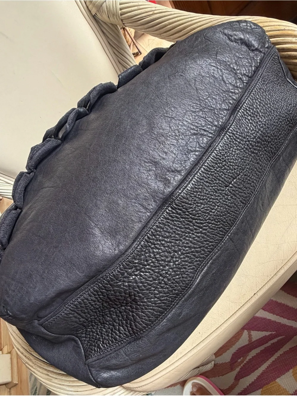 ERRELLEVENTIDUE Gorgeous Scalloped Large Navy Washed Calfskin Hobo. New!